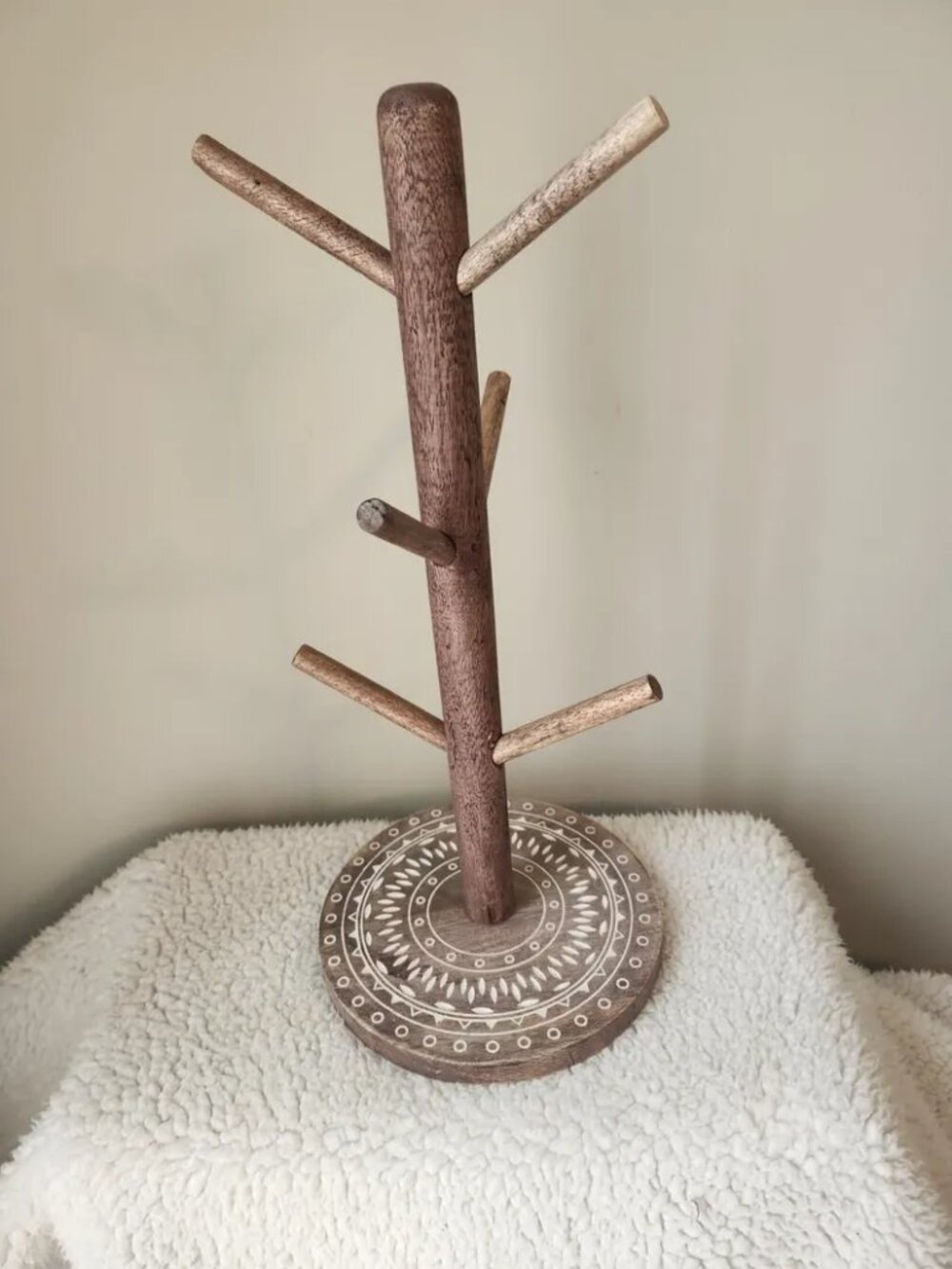 Coffee Mug Tree Stand Wood 16" Holds 6 Mugs New